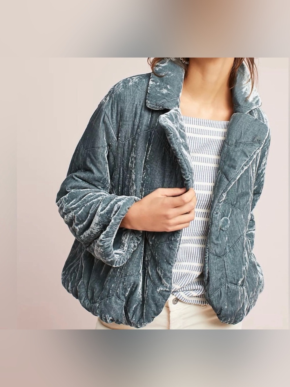 Anthropologie Plush Quilted Velvet Jacket - Size Small